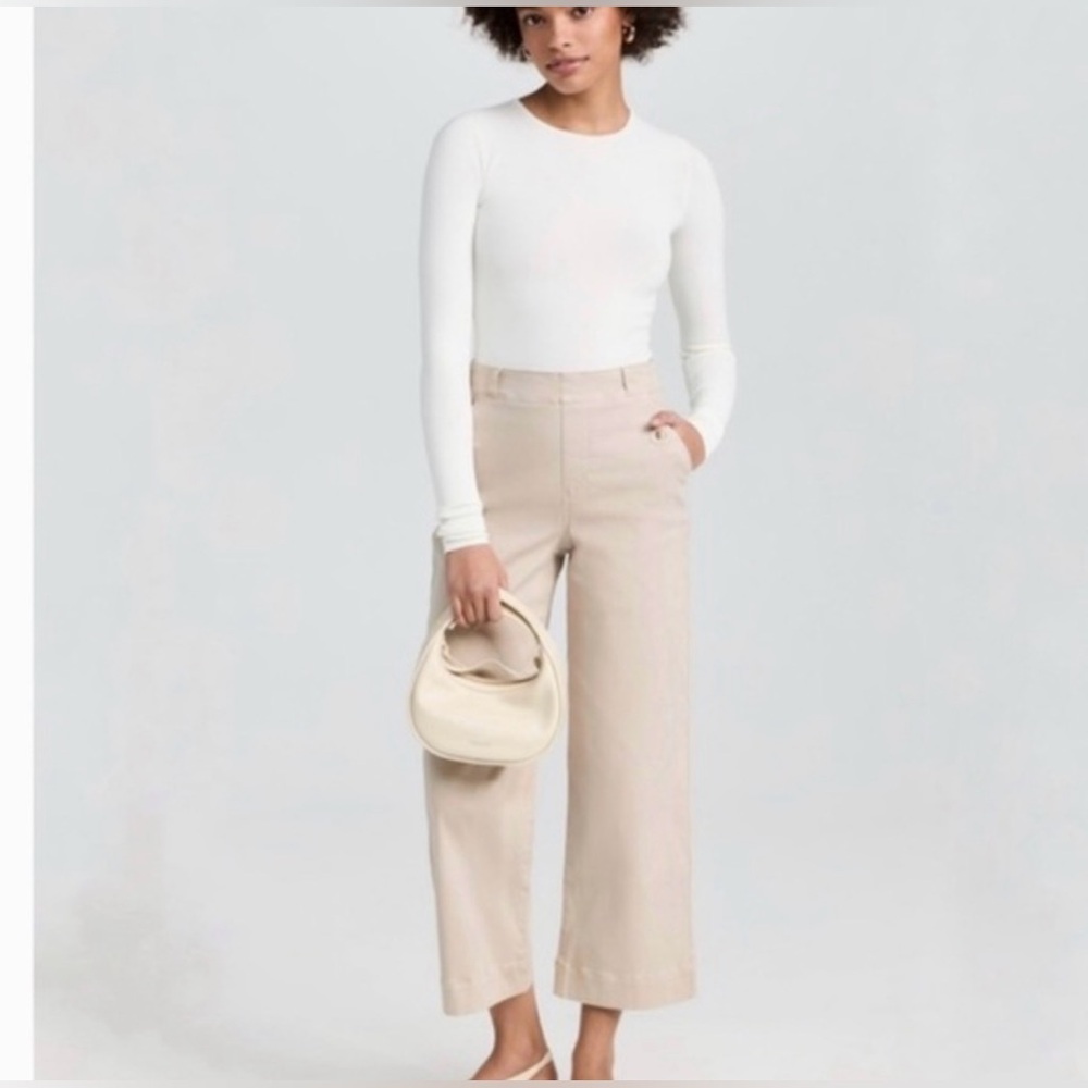 Spanx stretch Twill cropped Beige wide leg pants size M